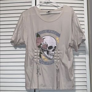 Express skull tie front t shirt